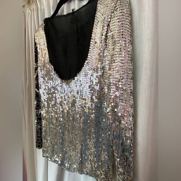 Jean for Joseph Le Bon 100% Silk Sequined Silver & Black Long Sleeve Top Medium - Picture 7 of 9